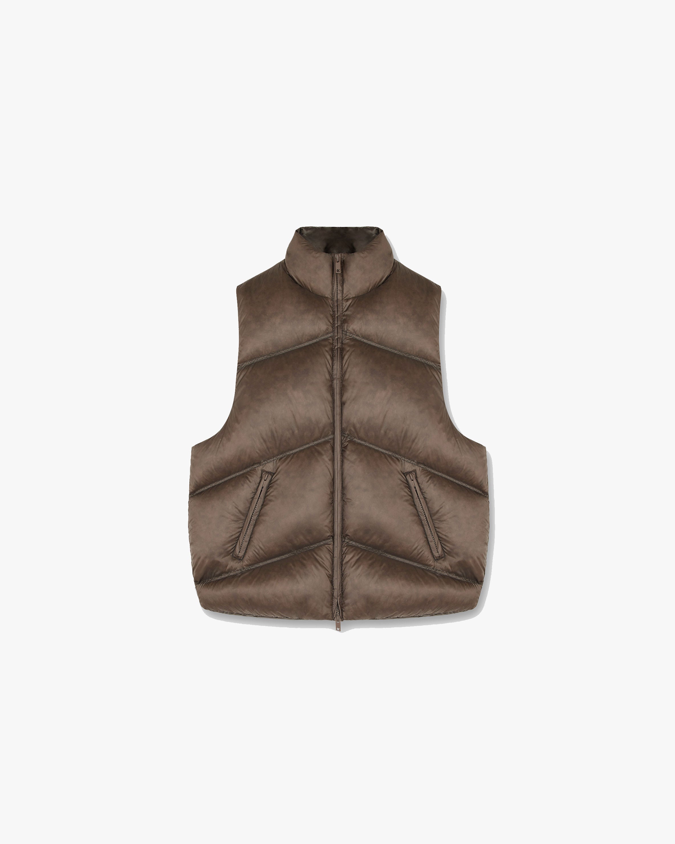 Washed Puffer Gilet - Brown